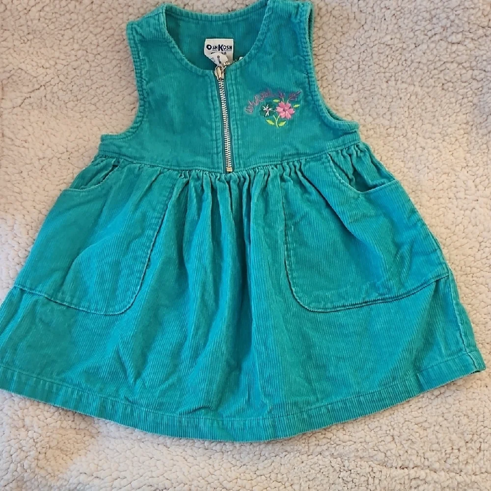 OshKosh B'gosh Turquoise Corduroy Dress with Floral Detail